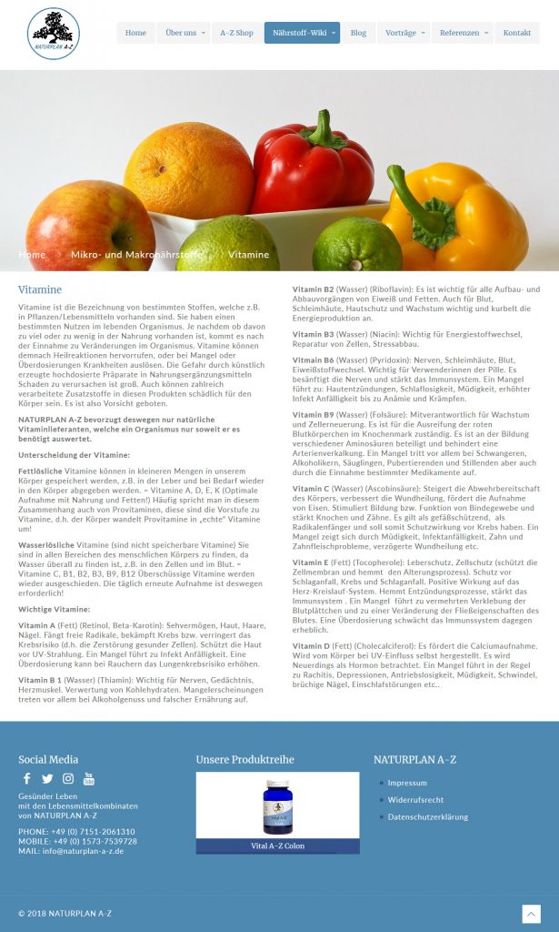 Bild: Website 'naturplan-a-z.de' - Ansicht Desktop _ Page »Vitamine«